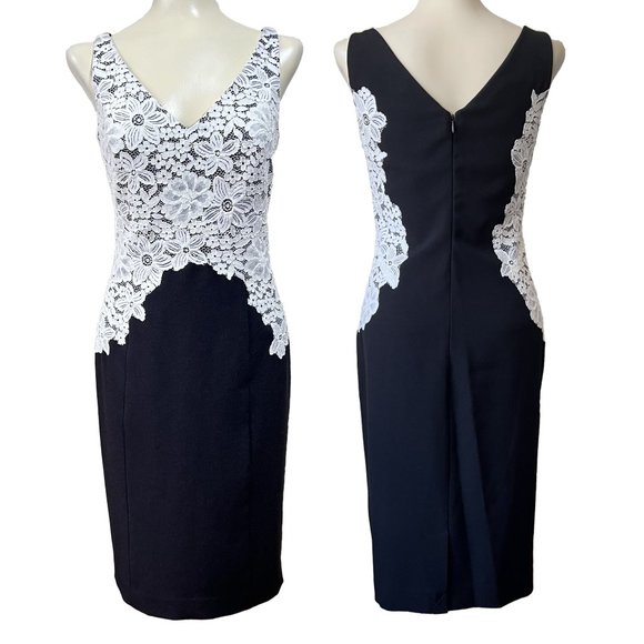 NEW Ralph Lauren Lace Elegance Black and White Coctail Dress, Size 4 - Picture 1 of 16